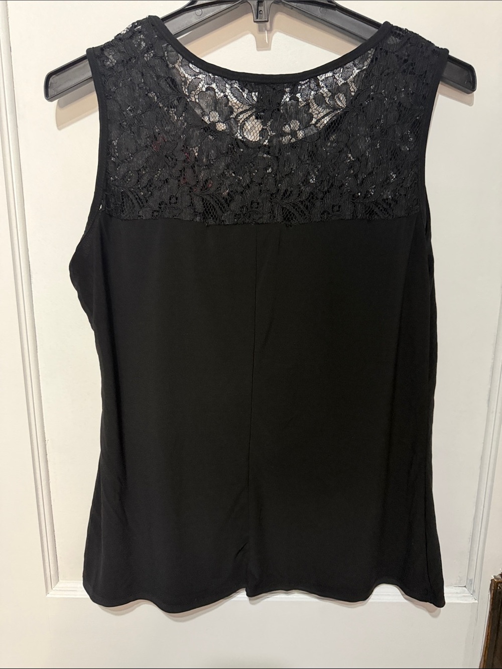 Black Lace Tank Top with Red Rose Appliqué - Picture 3 of 4